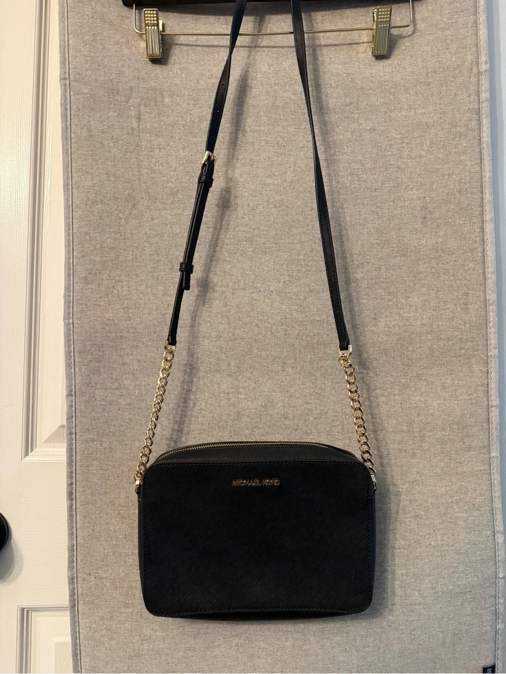 Michael Kors Black Crossbody with Gold Chain Detail